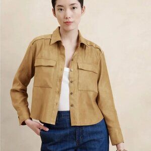 NWT Banana Republic Factory Camel Vegan Suede Cropped Button Up Shirt, XXL